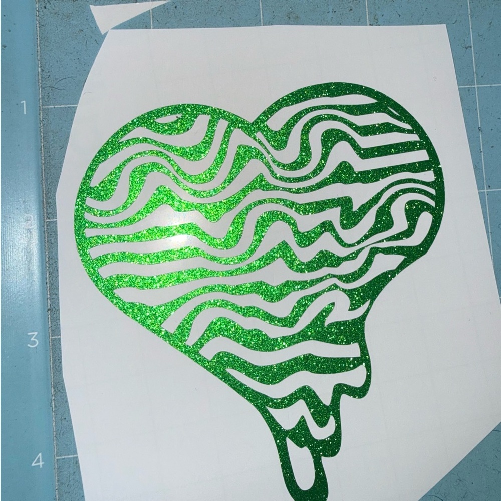 Green Glitter Heart Design Sticker